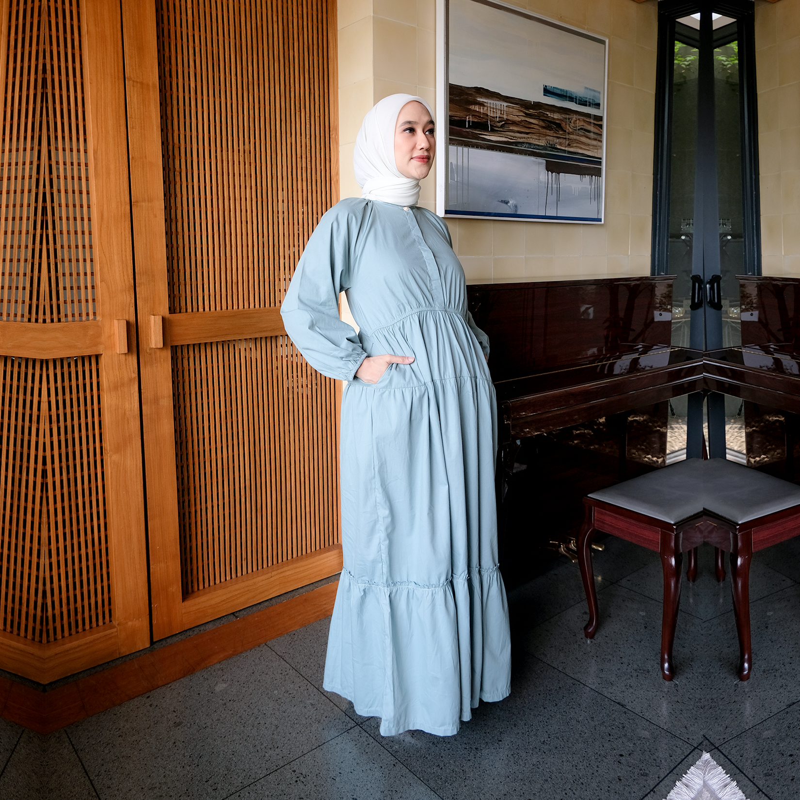 Chayara Ruffle Gamis in Sapphire