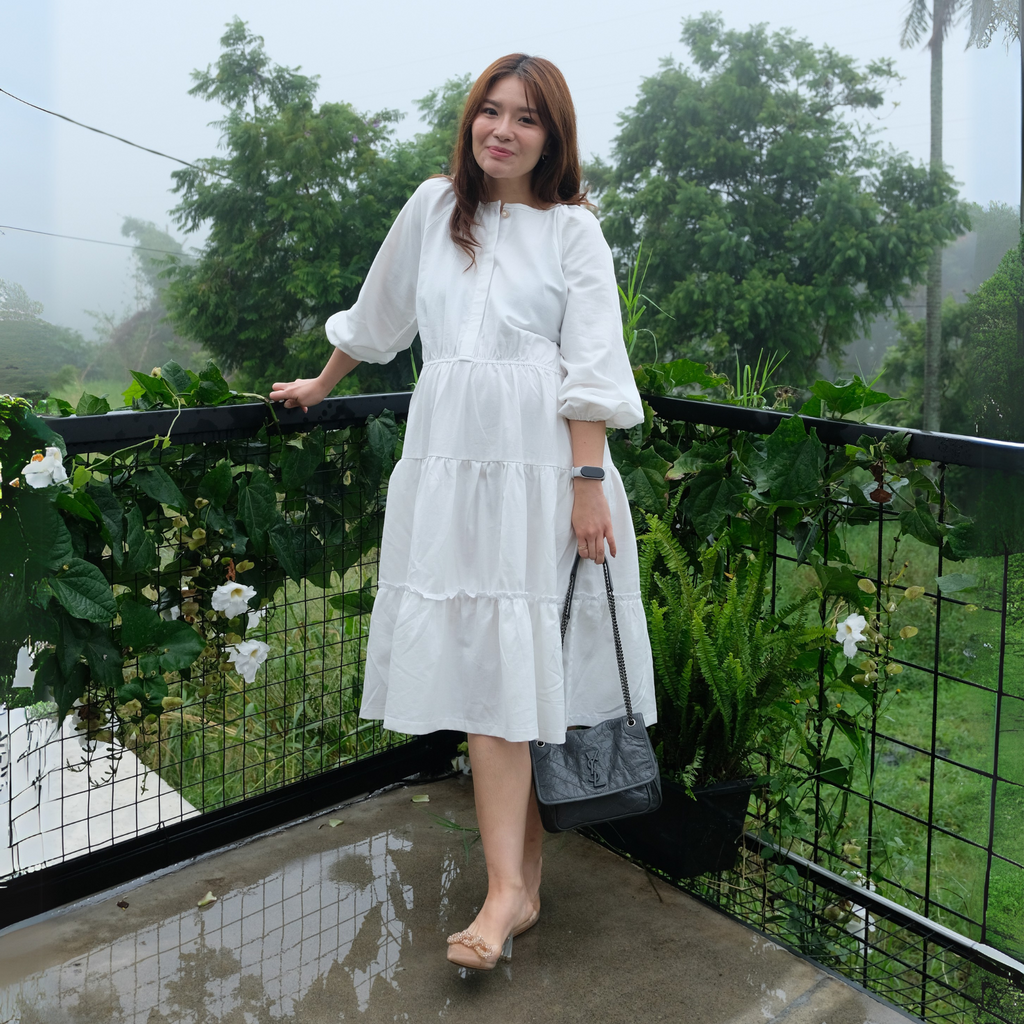 Chayara Ruffle Midi Dress in White