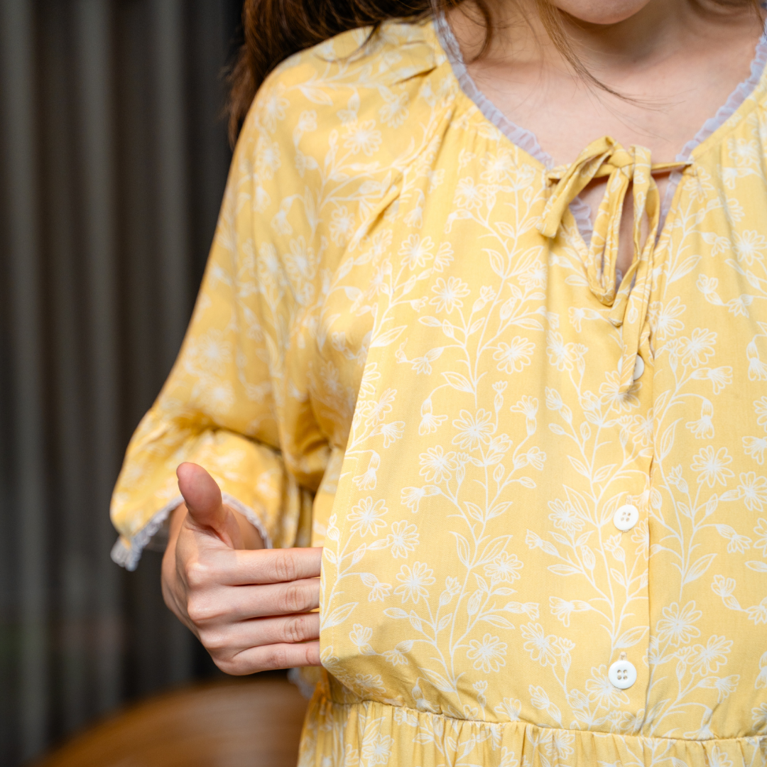 Mieko Nursing Lounge Dress in Golden Bloom