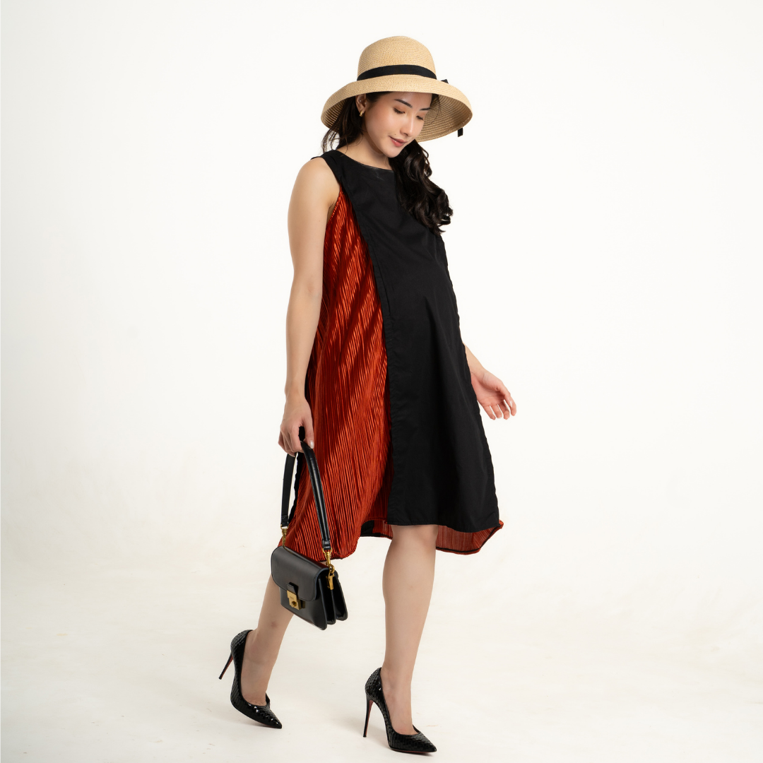 Aurelia Contrast Nursing & Maternity Dress in Dark Amber