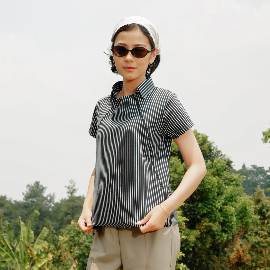 Tilda Nursing Shirt in Noir Stripe