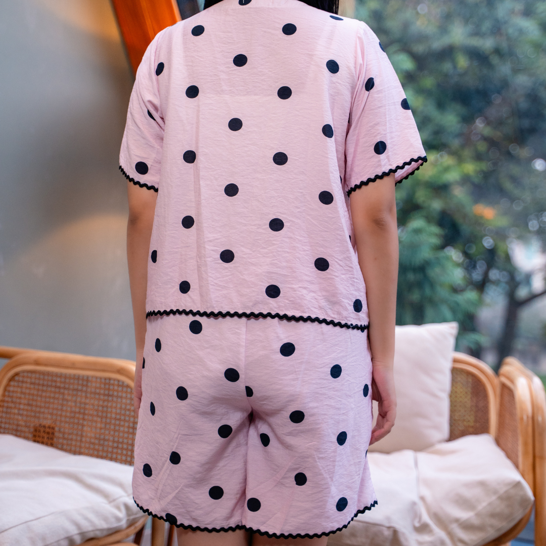Kaiyo Polka Dot Pajama Set in Blush Pink