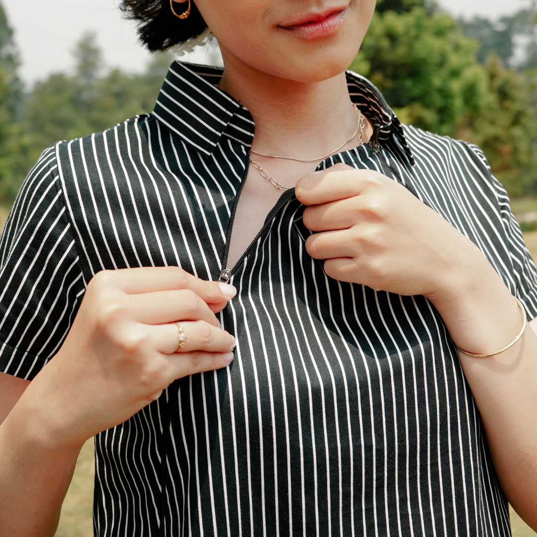 Tilda Nursing Shirt in Noir Stripe