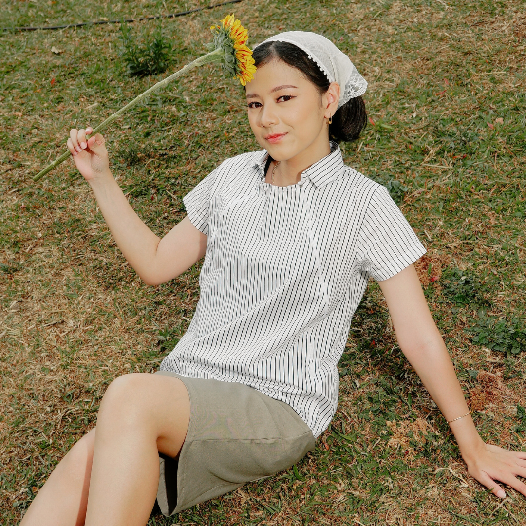 Tilda Nursing Shirt in Vanilla Pinstripe