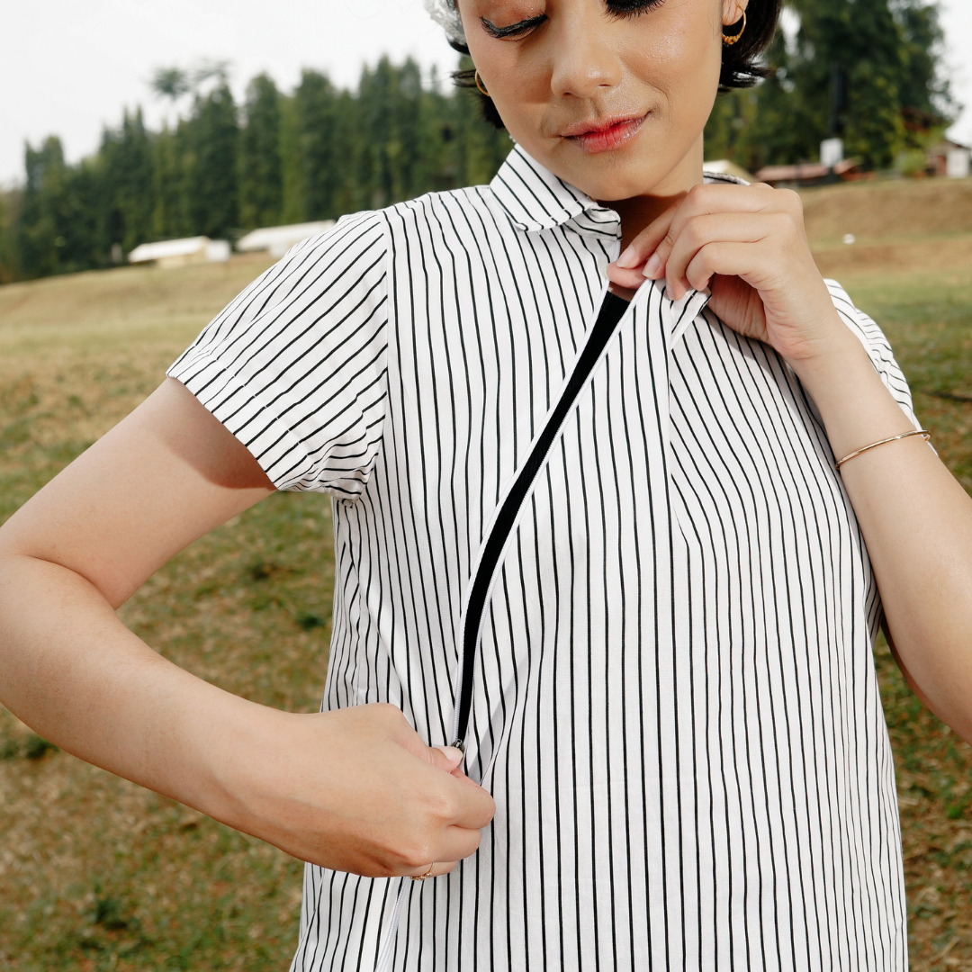 Tilda Nursing Shirt in Vanilla Pinstripe