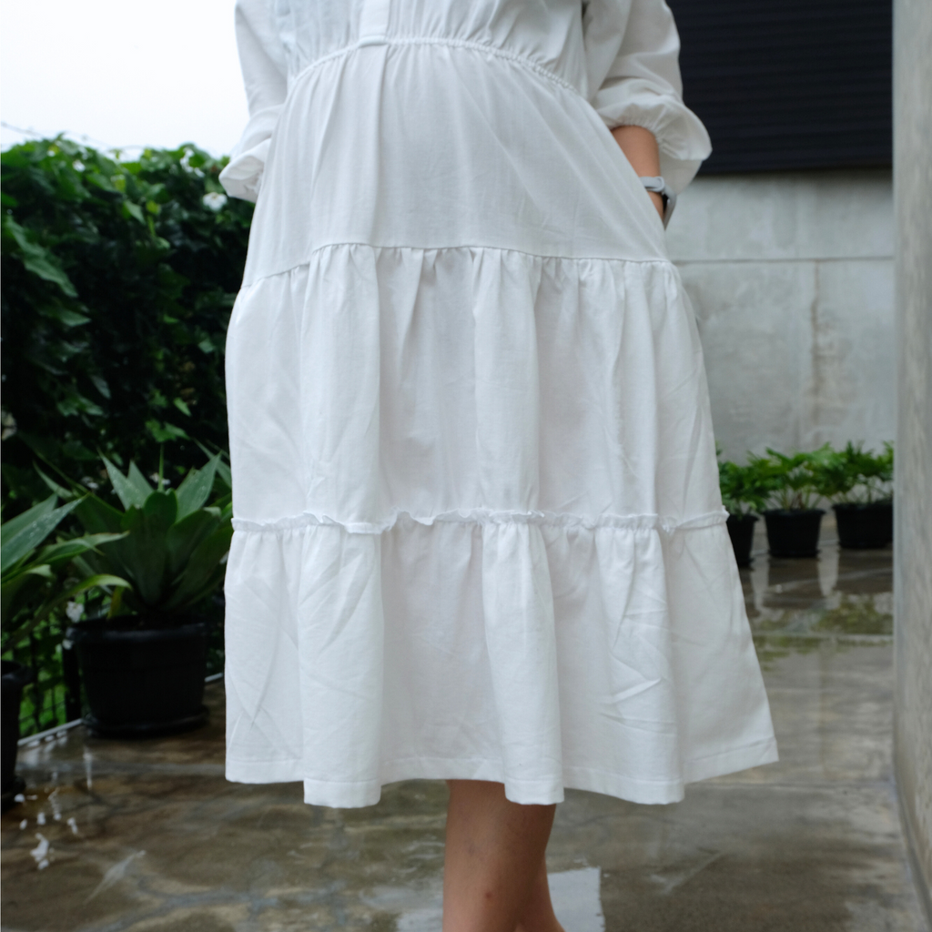 Chayara Ruffle Midi Dress in White
