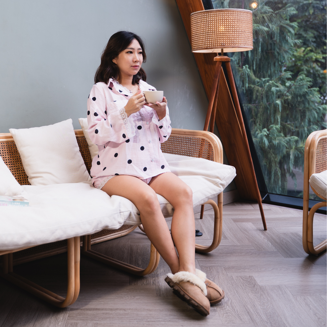 Nana Maternity Polka-Dots Sets With Lace in Blush Pink