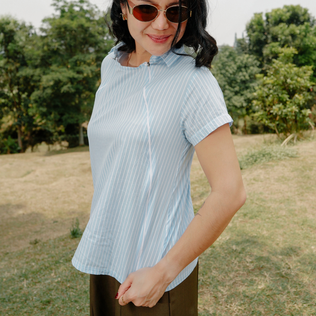 Tilda Nursing Shirt in Skyblue Pinstripe