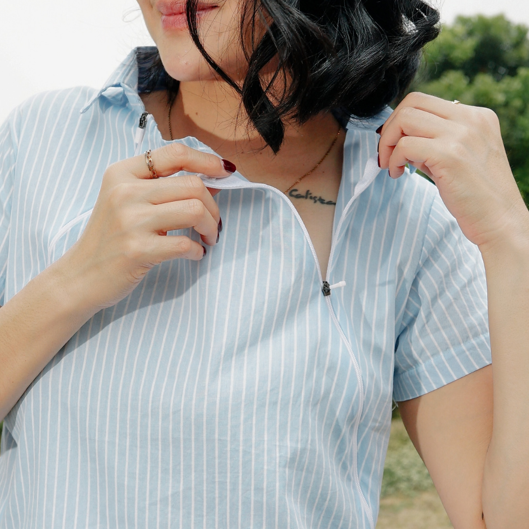 Tilda Nursing Shirt in Skyblue Pinstripe