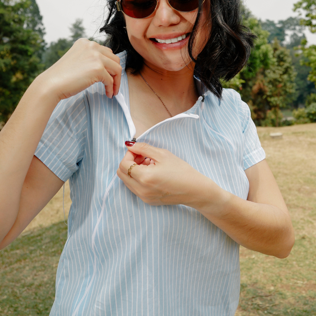 Tilda Nursing Shirt in Skyblue Pinstripe