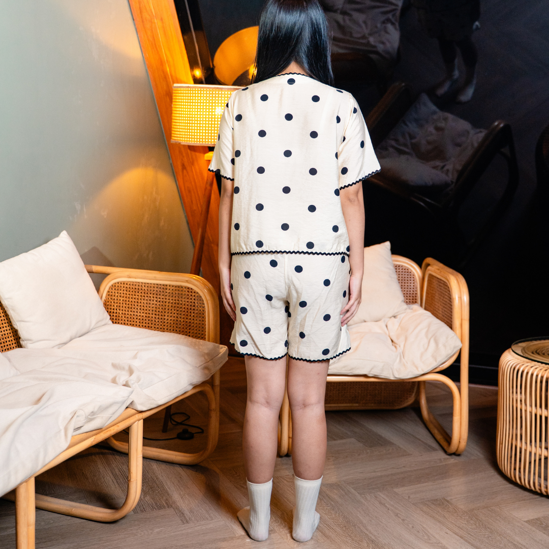 Kaiyo Polka Dot Pajama Set in White