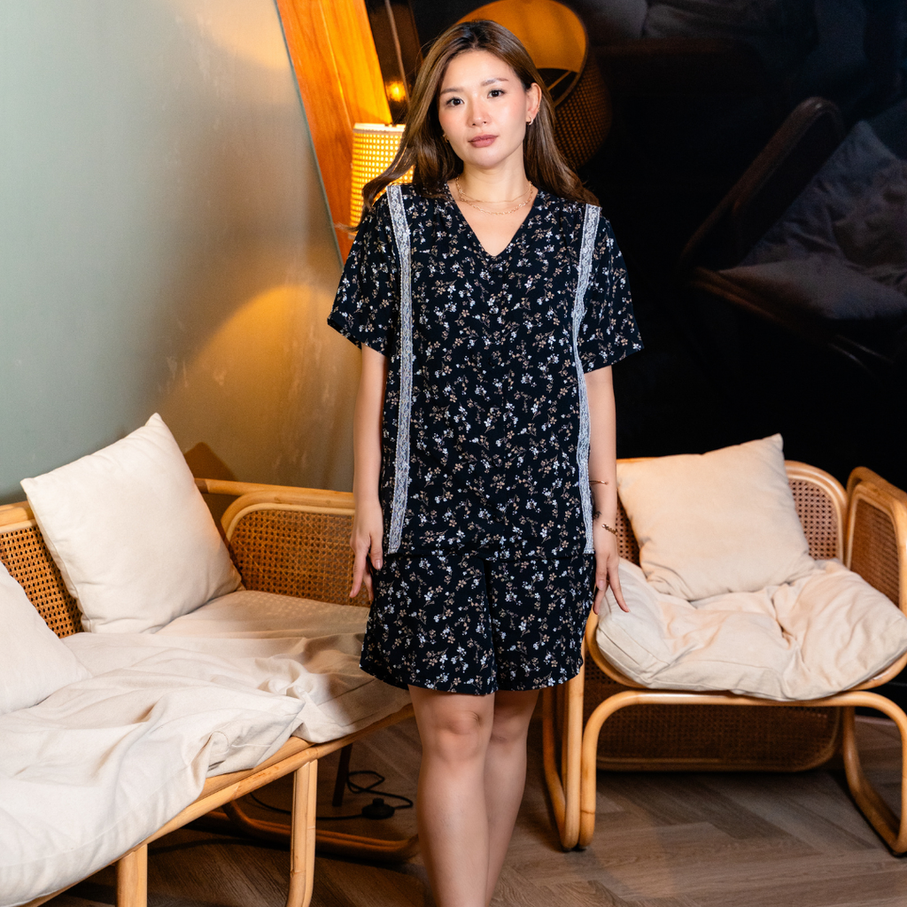 Nitsuki Nursing Pajama Set in Midnight Bloom
