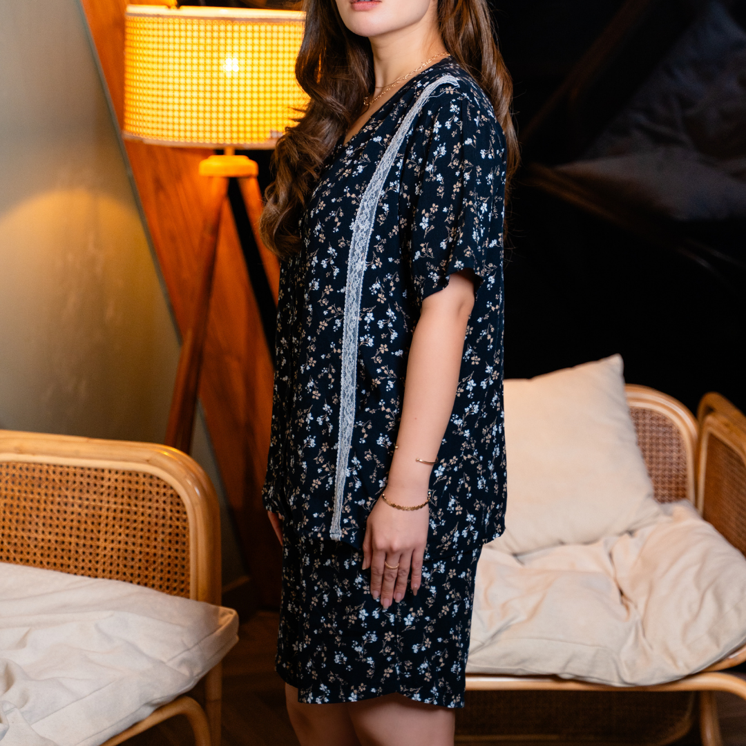 Nitsuki Nursing Pajama Set in Midnight Bloom