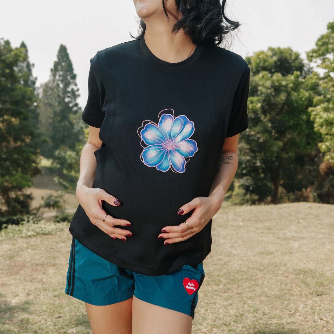Bloom Nursing Tee in Midnight Black