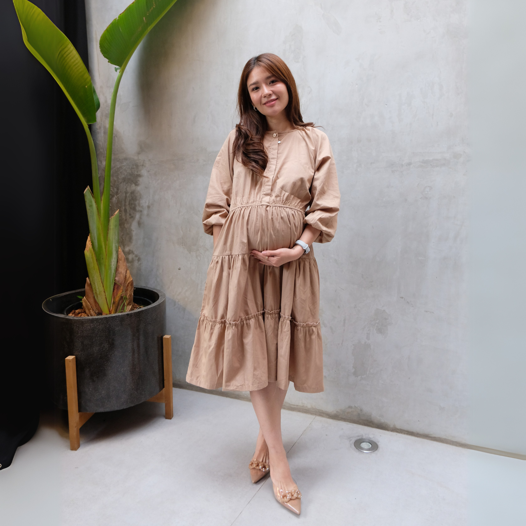 Chayara Ruffle Dress in Tan