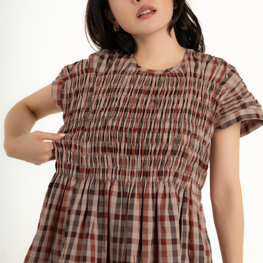Rue Picnic Gingham Sets Top and Bottom in Brick Amber