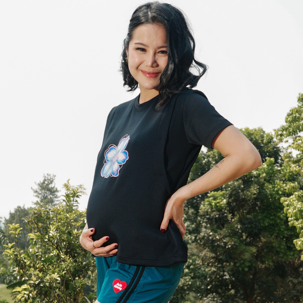 Bloom Nursing Tee in Midnight Black