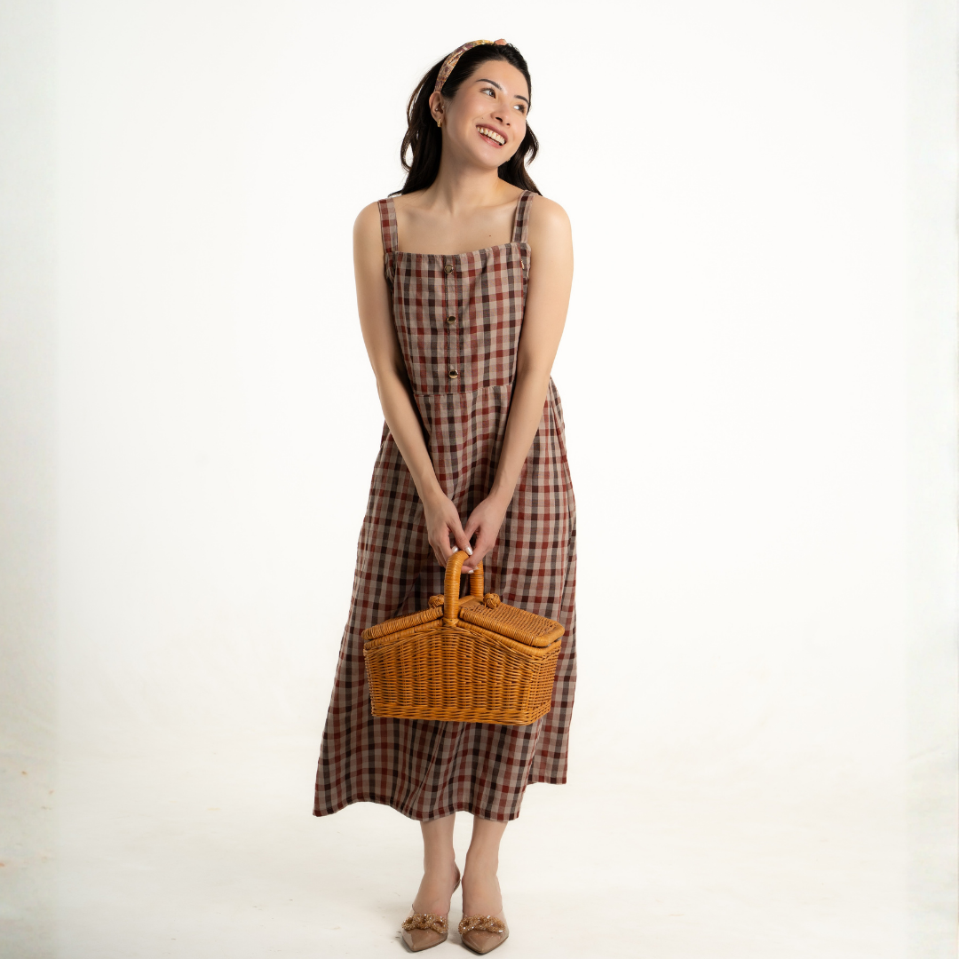 Aveline Gingham Nursing Dress in Brick amber