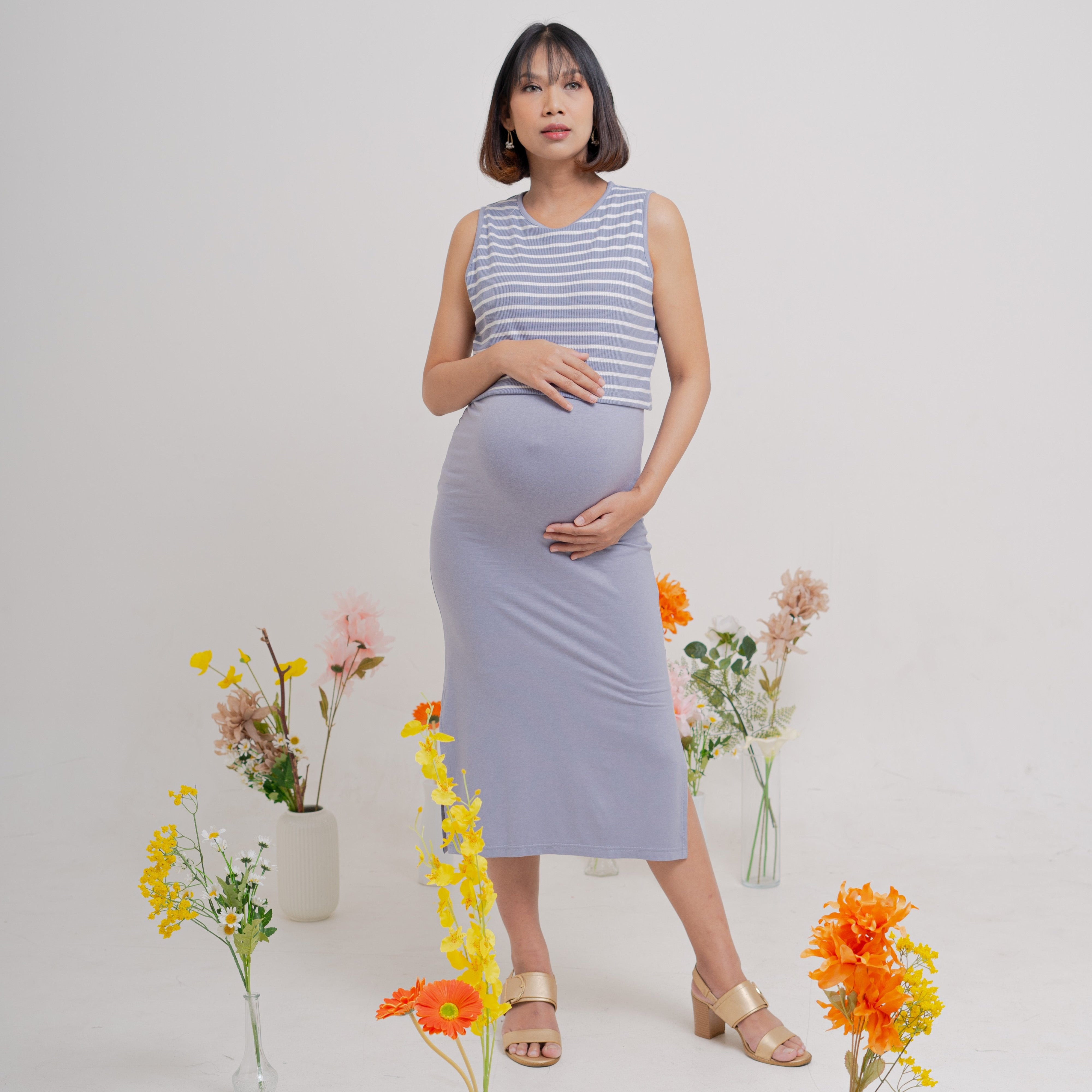 Linnea Nursing Dress in Bluebell