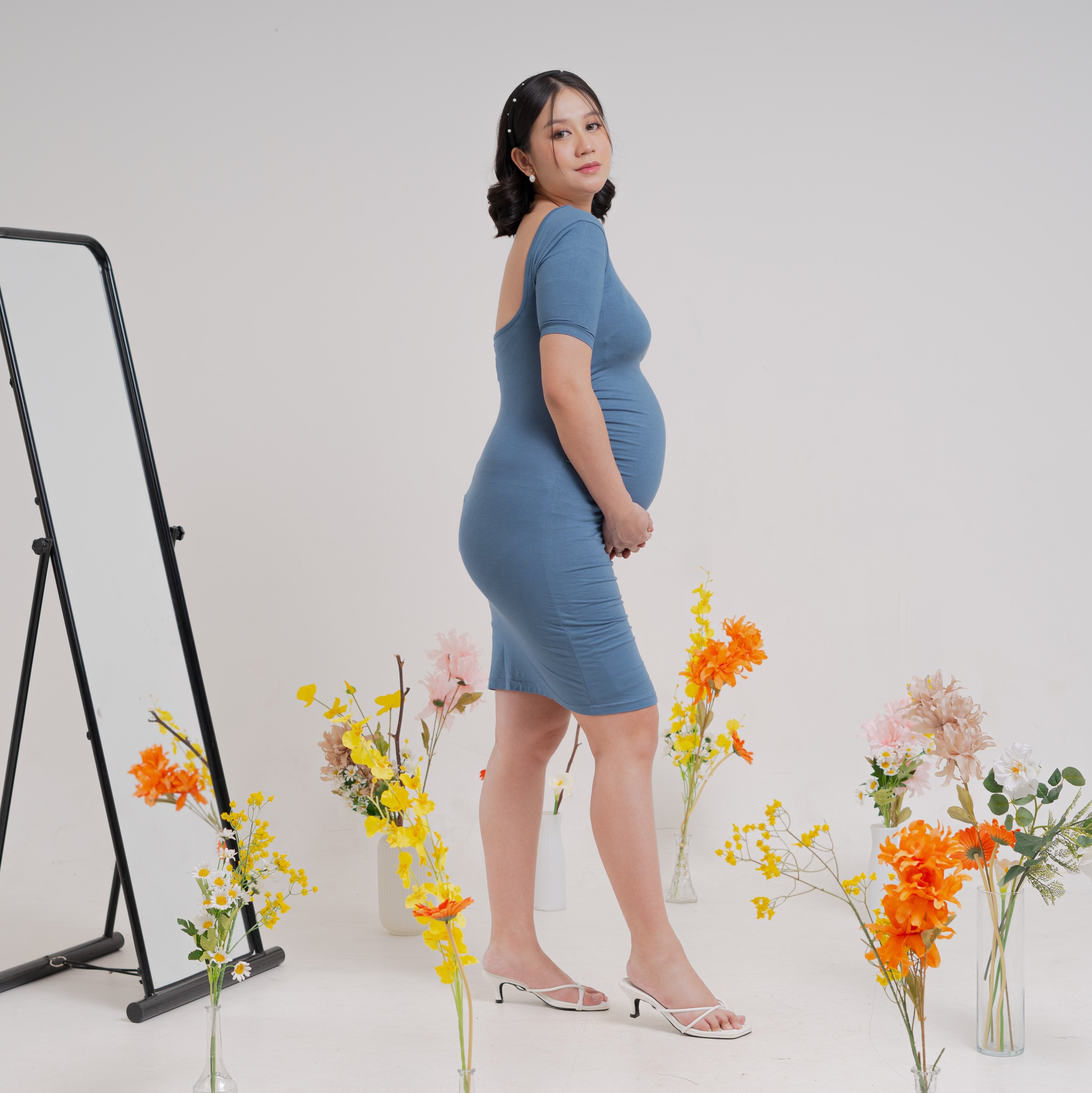 Iris Maternity Dress in Carolina Blue