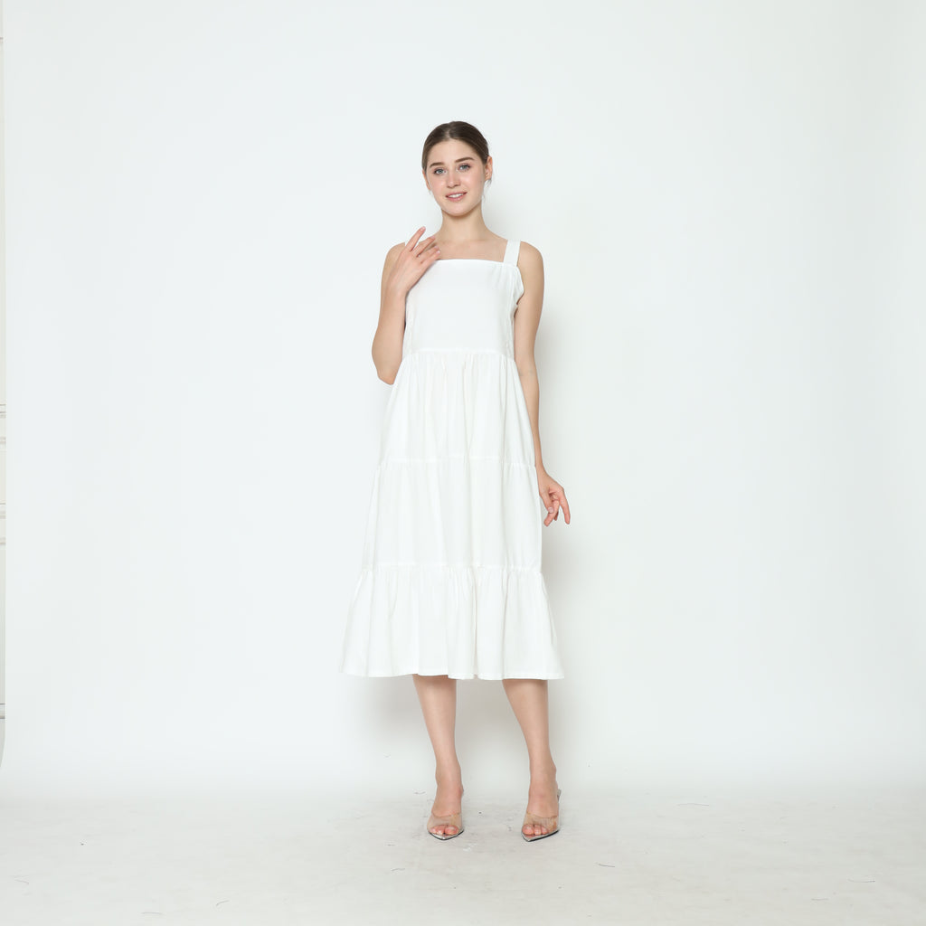 Serena Babydoll Midi Dress in White