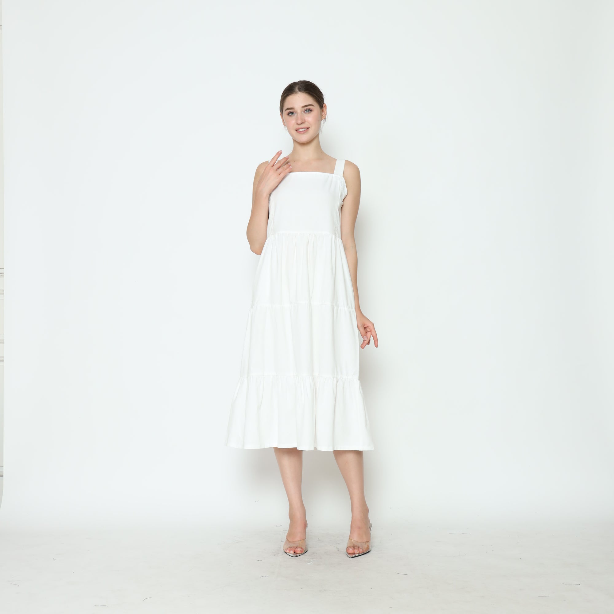 Serena Babydoll Midi Dress in White