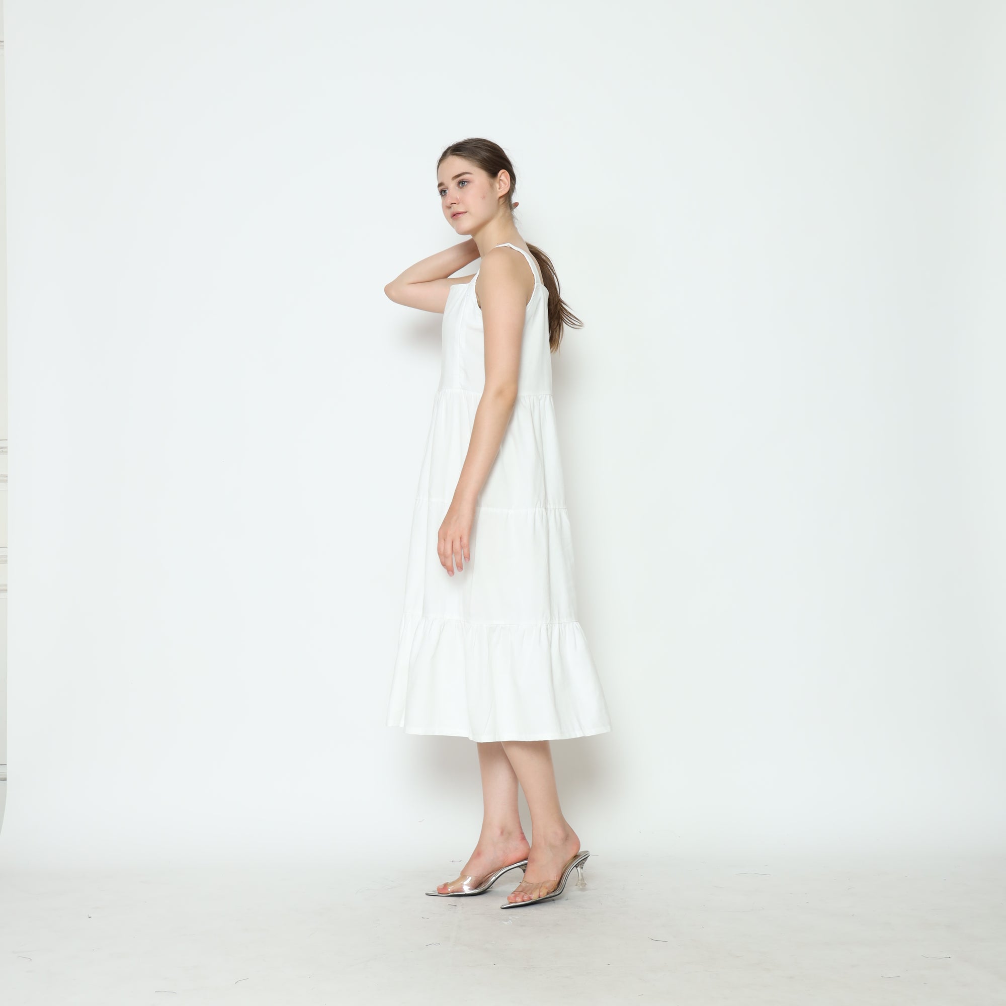 Serena Babydoll Midi Dress in White