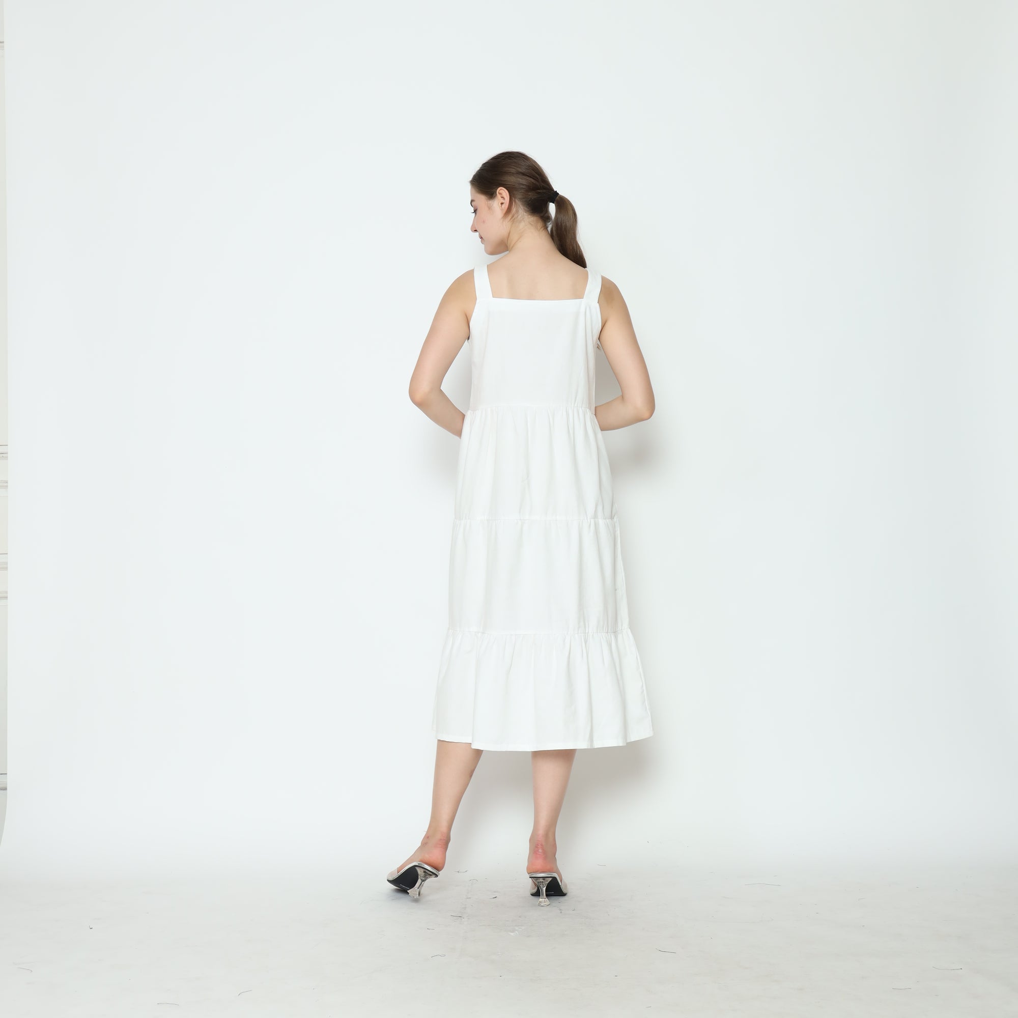 Serena Babydoll Midi Dress in White