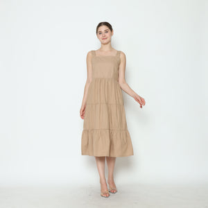 Serena Babydoll Midi Dress in Tan