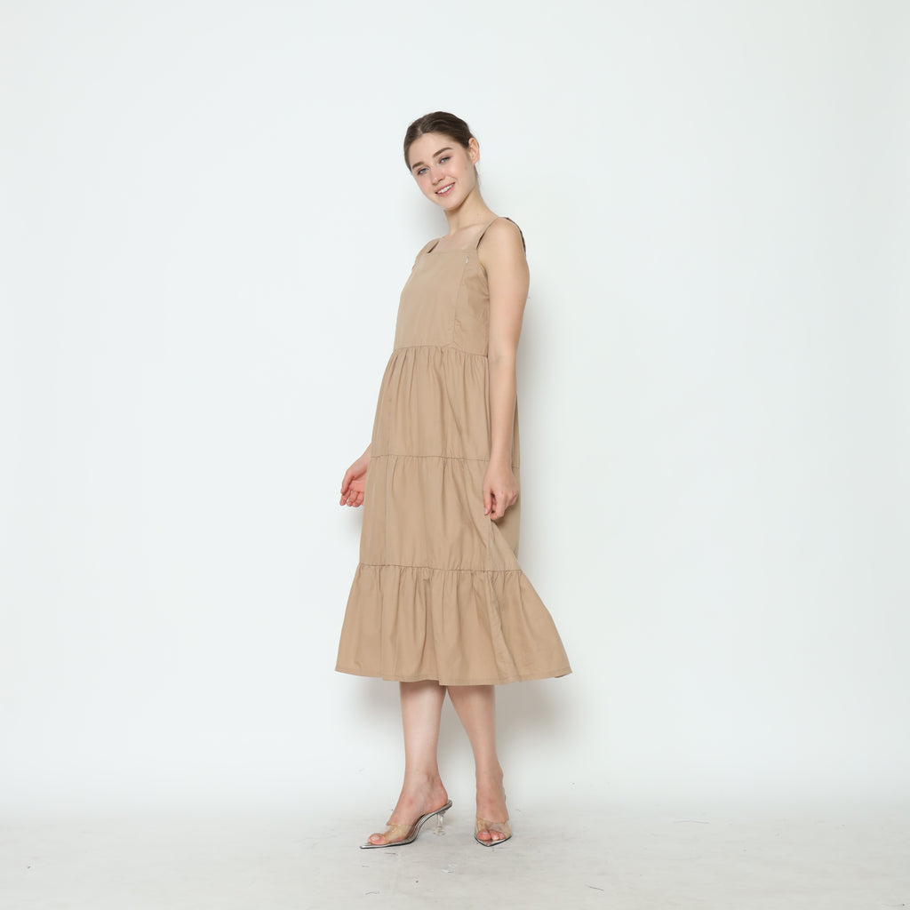 Serena Babydoll Midi Dress in Tan