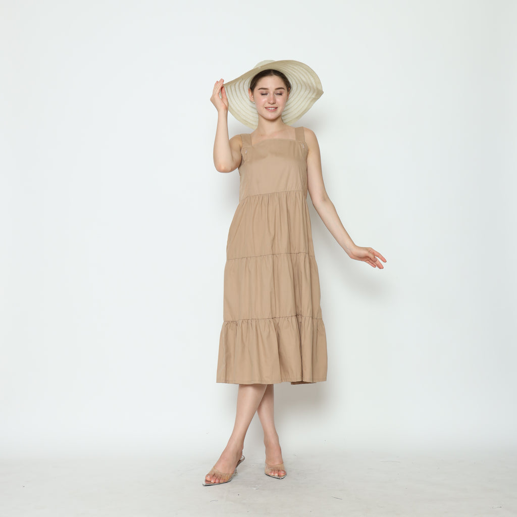 Serena Babydoll Midi Dress in Tan