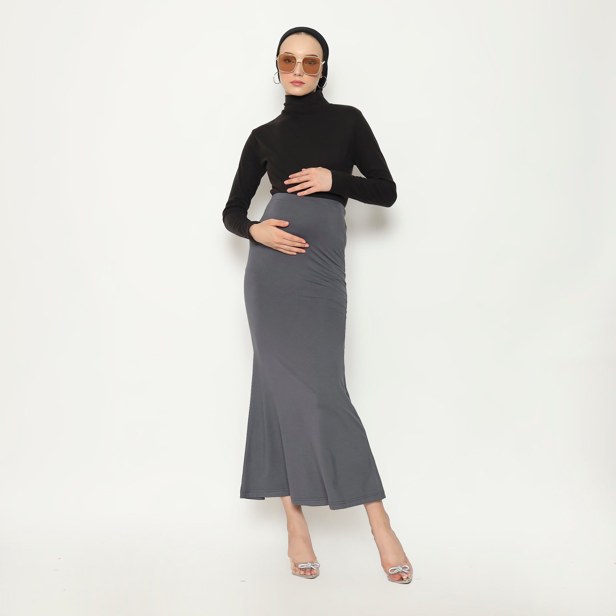 Marisol Mermaid Skirt Midi Long In Grey