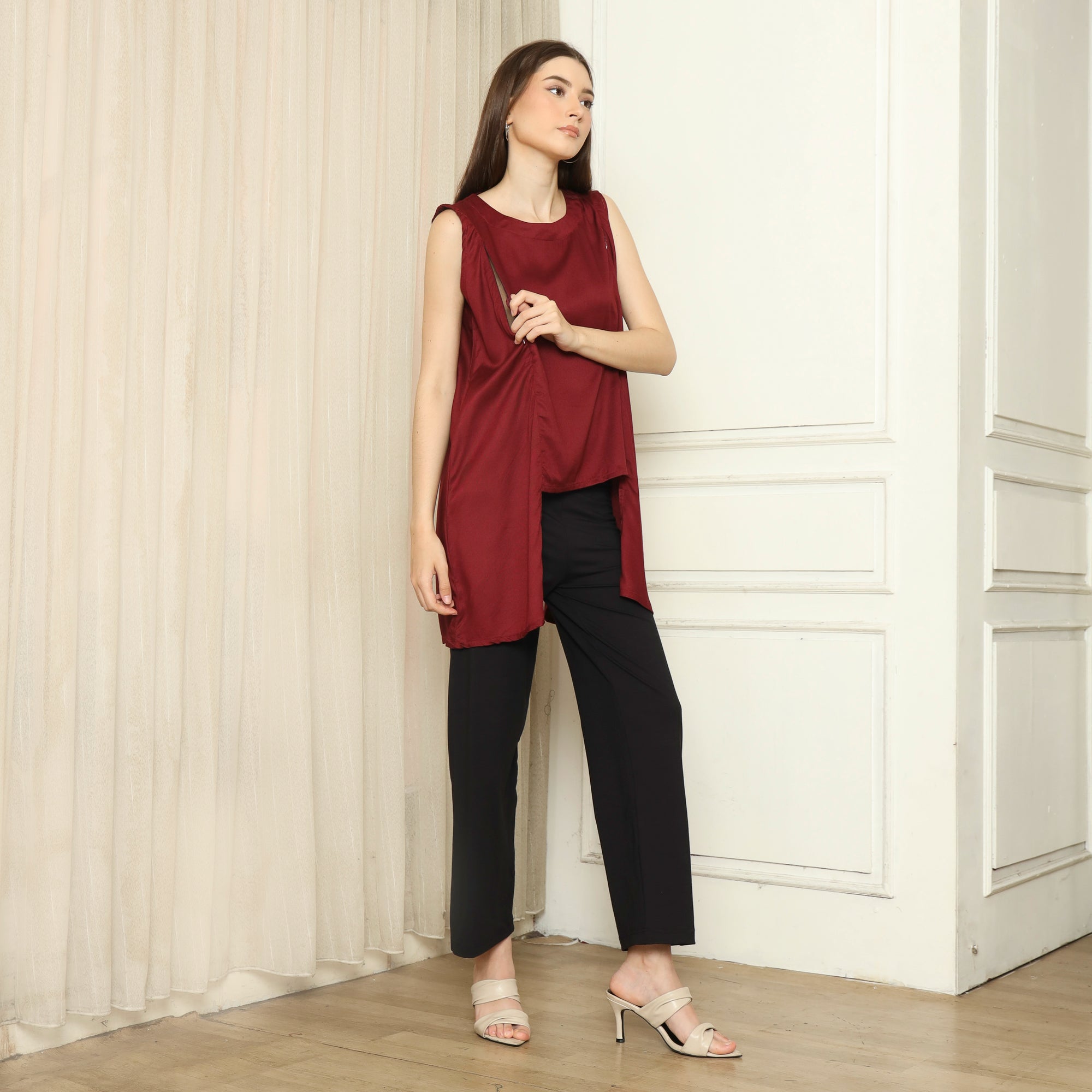 Claire Loose Nursing Top in Red