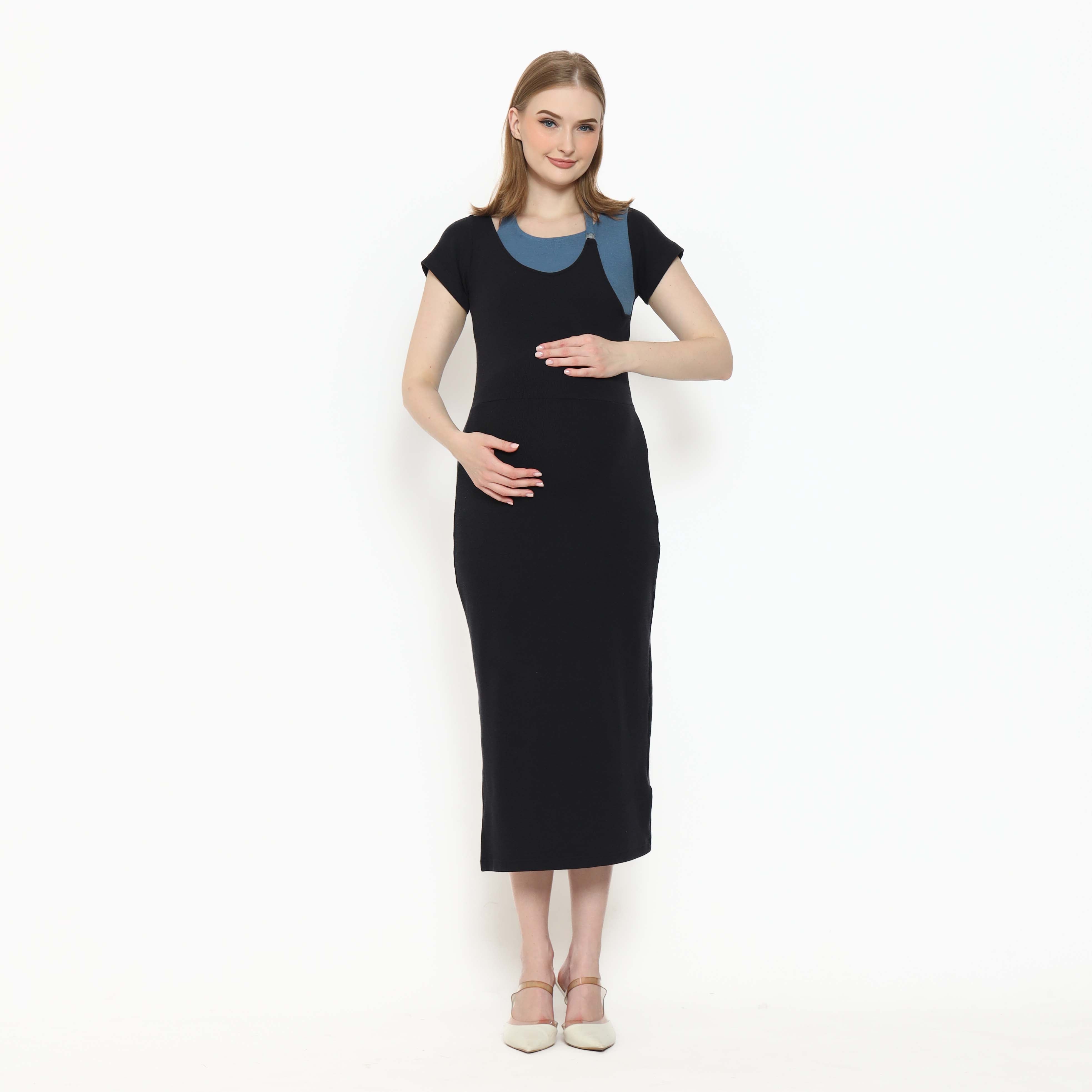 Zebbie Knit Dress with Nursing Strap in Black