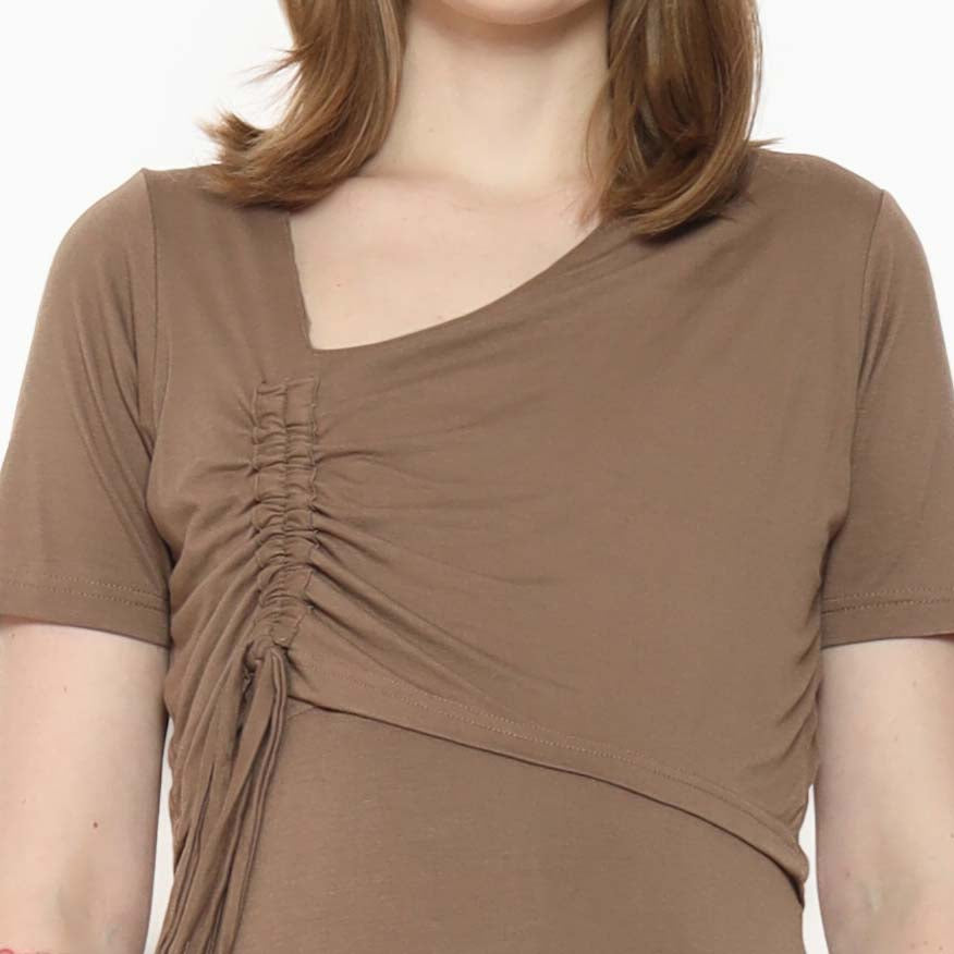 Leonora Nursing Dress in Latte Brown
