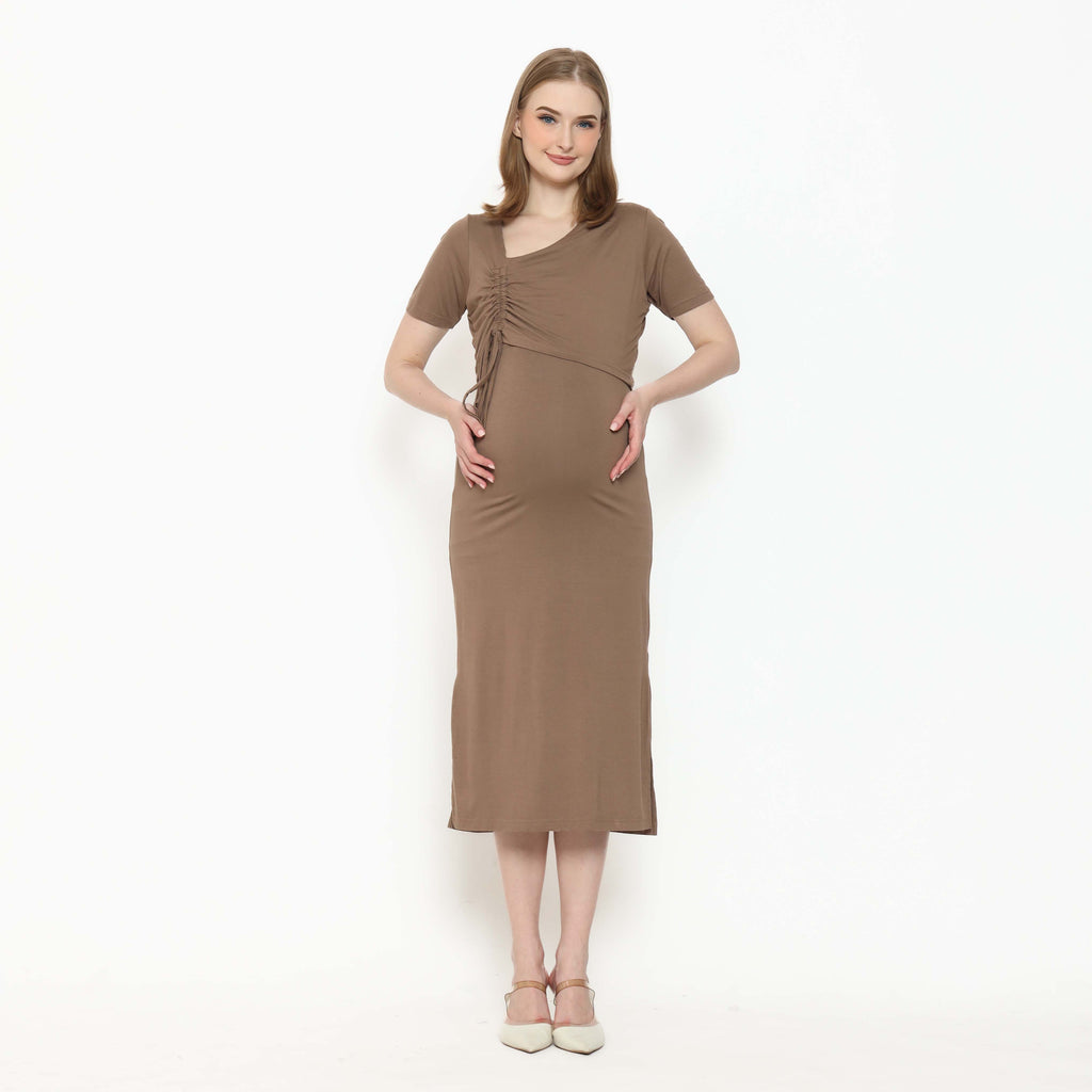 Leonora Nursing Dress in Latte Brown