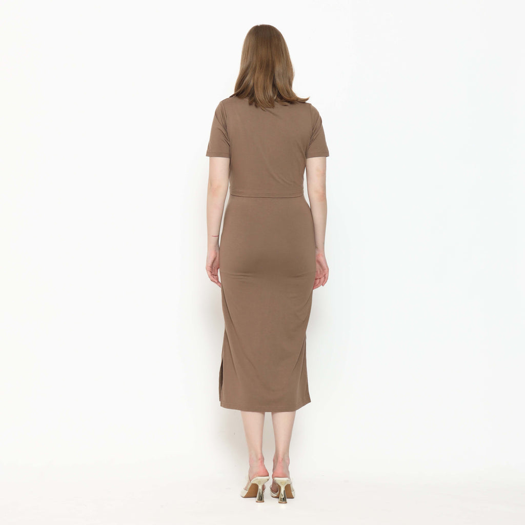 Leonora Nursing Dress in Latte Brown