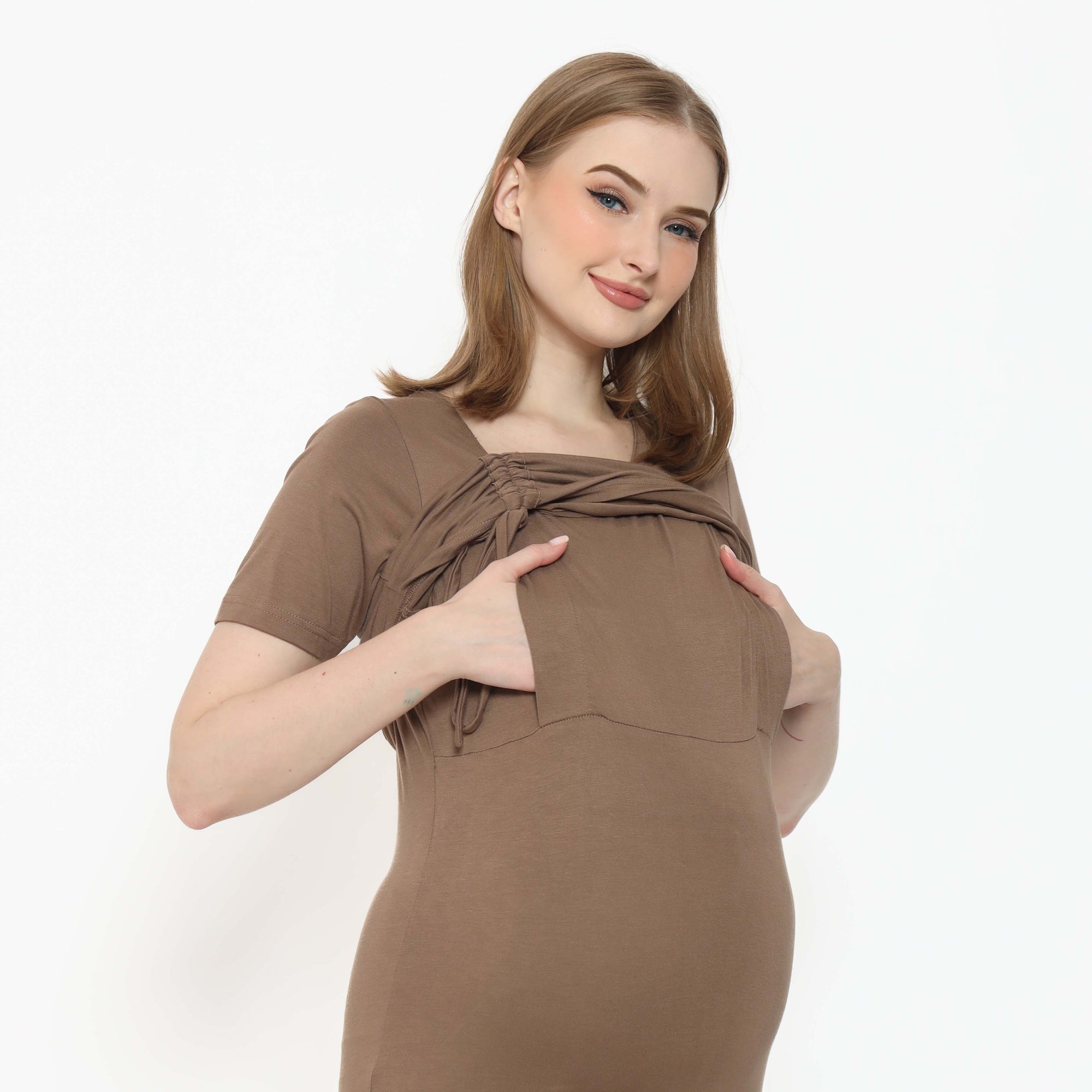Leonora Nursing Dress in Latte Brown