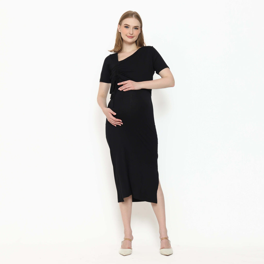 Leonora Nursing Dress in Jade Black