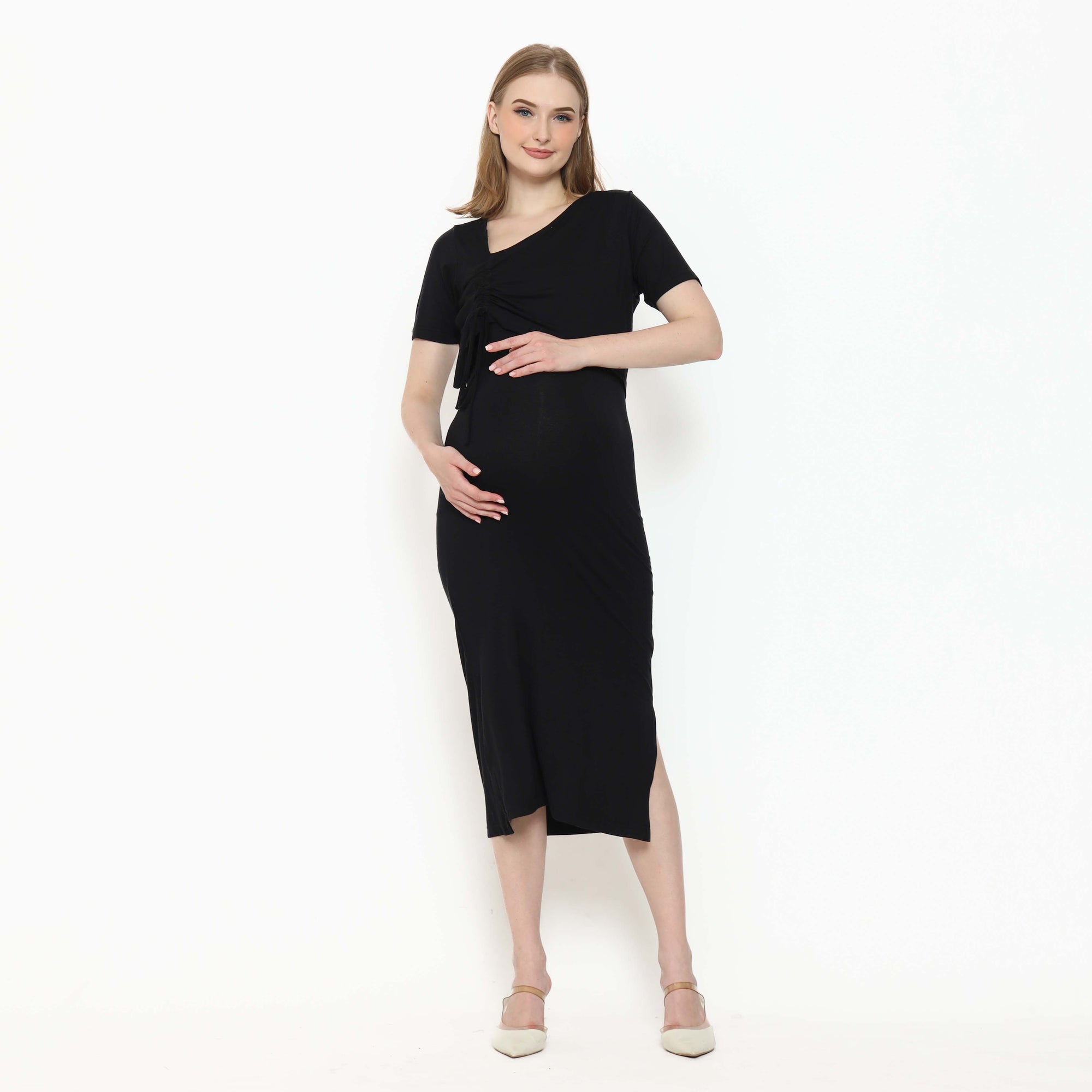 Leonora Nursing Dress in Jade Black