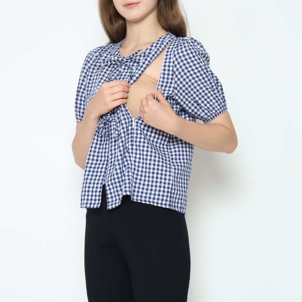 Alby Square Nursing Bow Top in Navy