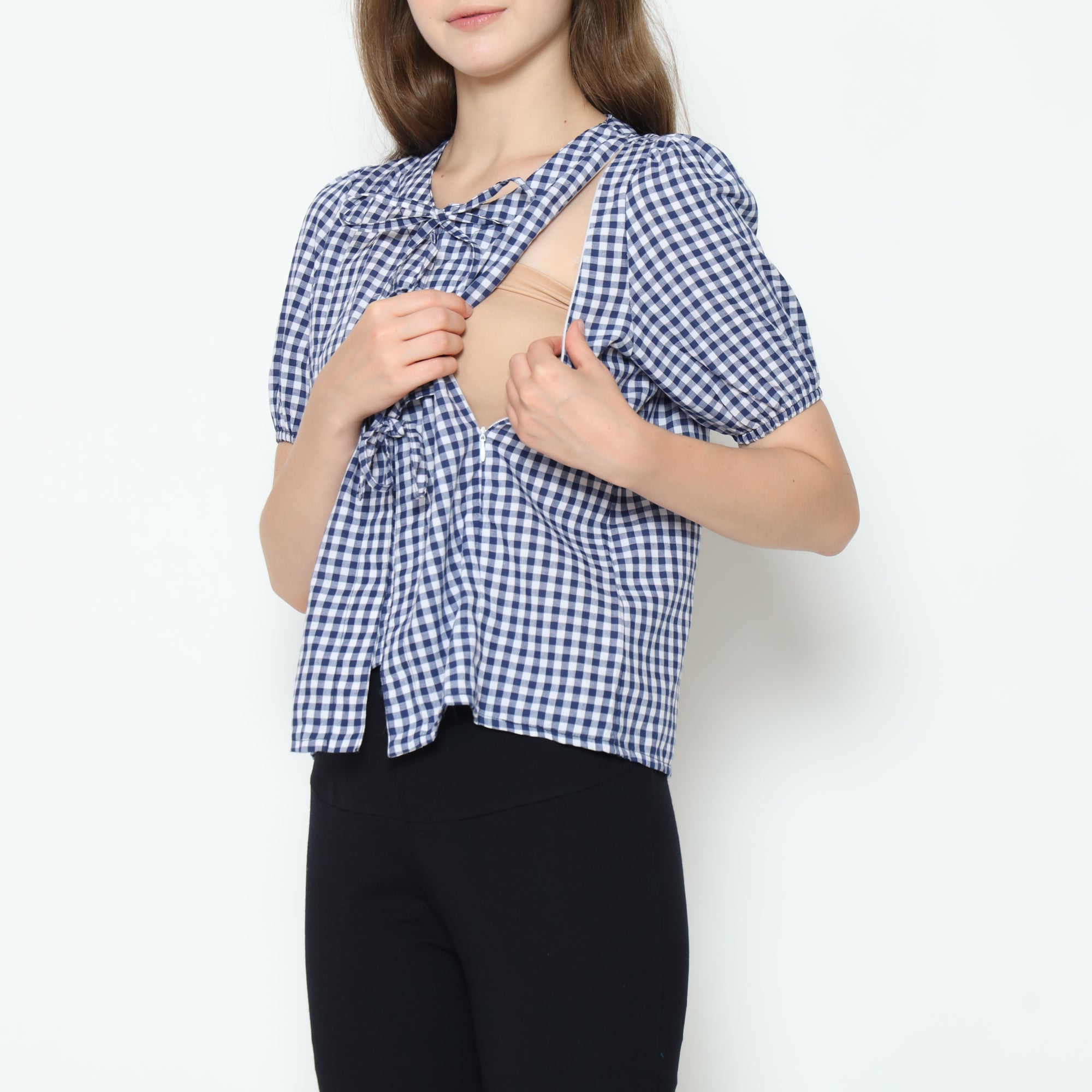 Alby Square Nursing Bow Top in Navy
