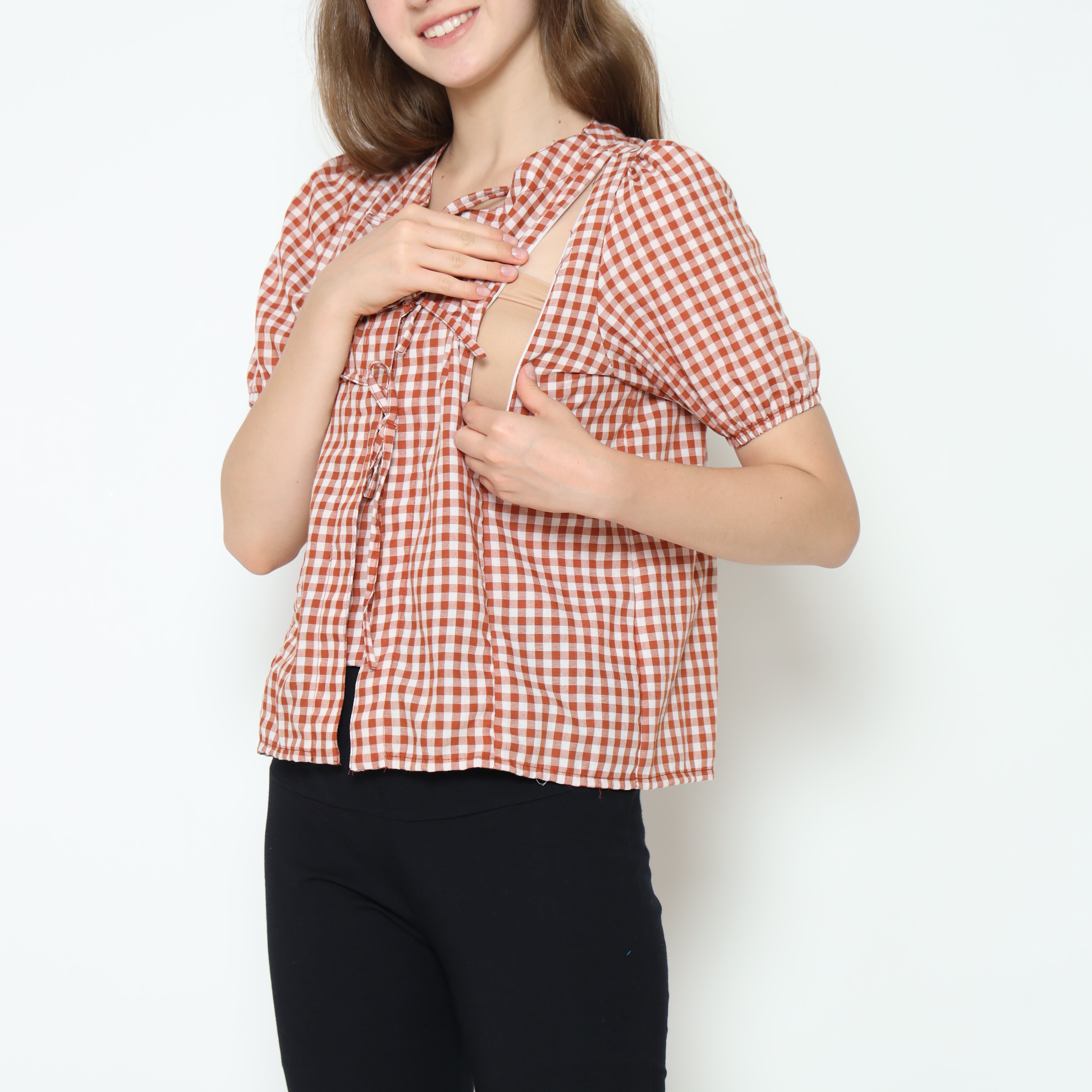 Alby Square Nursing Bow Top in Orange