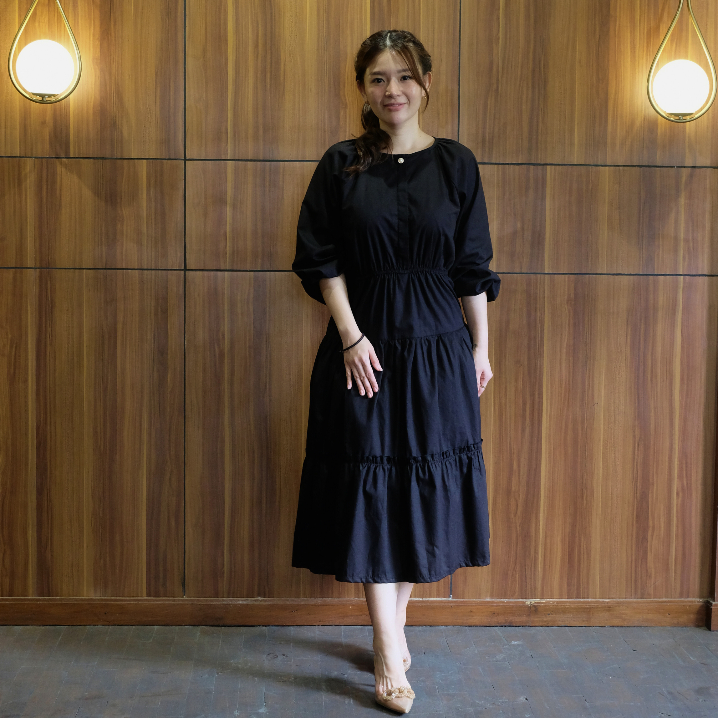 Chayara Ruffle Midi Dress in Black