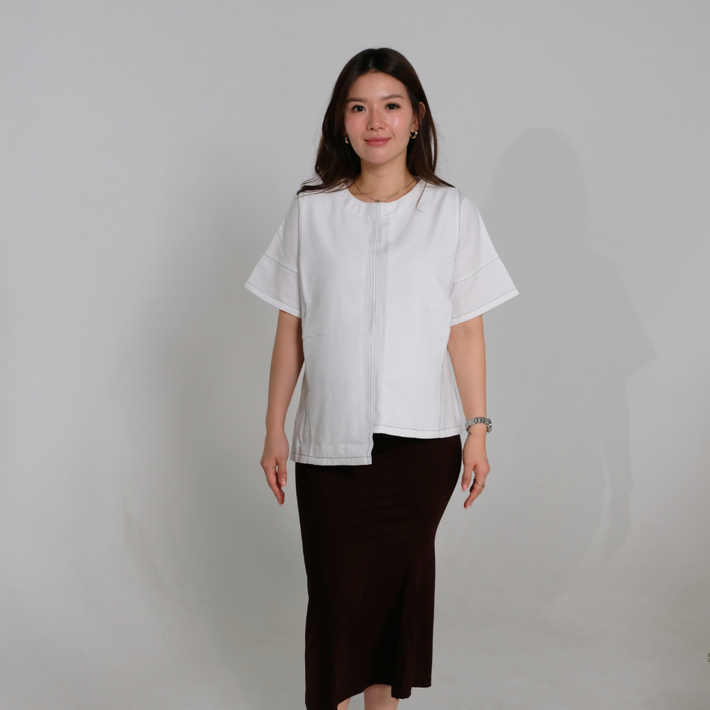 Mari Nursing Panel Top in White