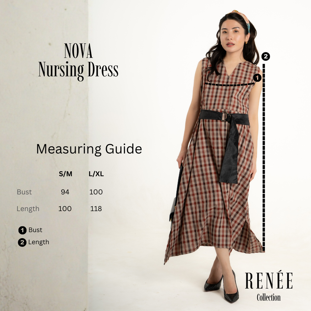 Nova V-neck Modern Gingham Nursing Dress in Brick Amber