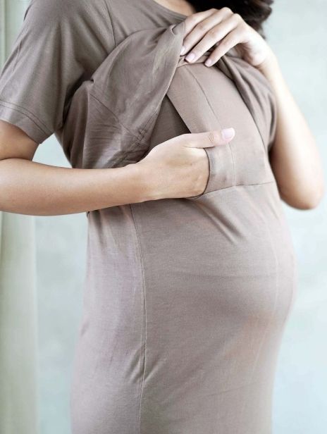 Luna Nursing Dress Latte Brown