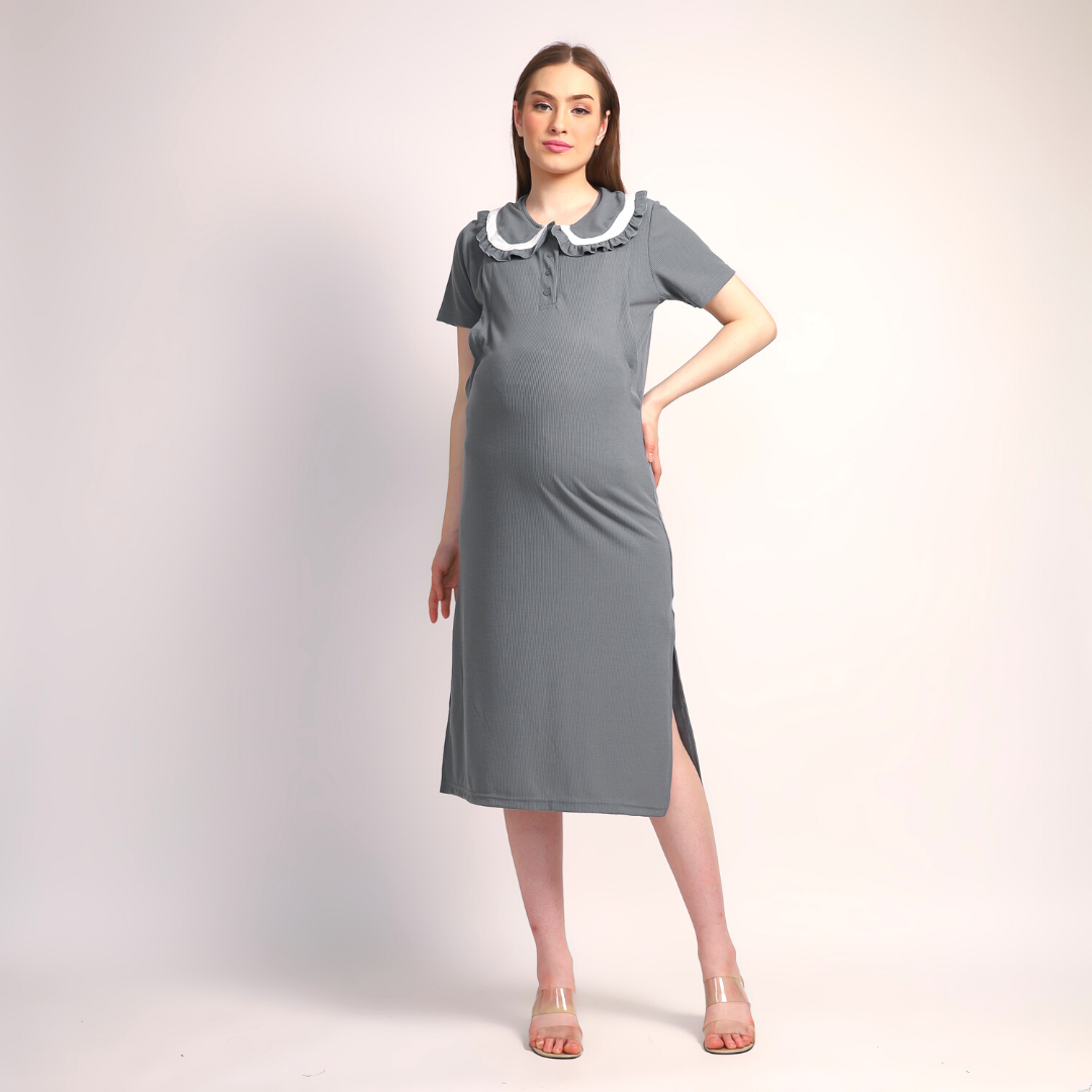 Betha Nursing Dress in Steel Grey