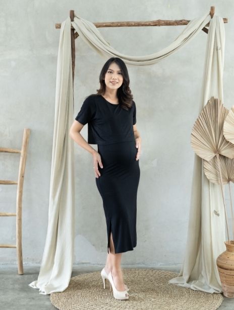 Luna Nursing Dress Jade Black