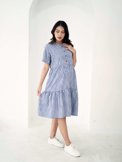 Bella Dress Square Pattern in Classic Blue